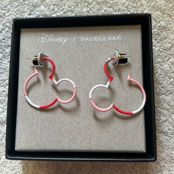 NIB Disney X BaubleBar pink and white Mickey hoop earrings - Picture 3 of 4